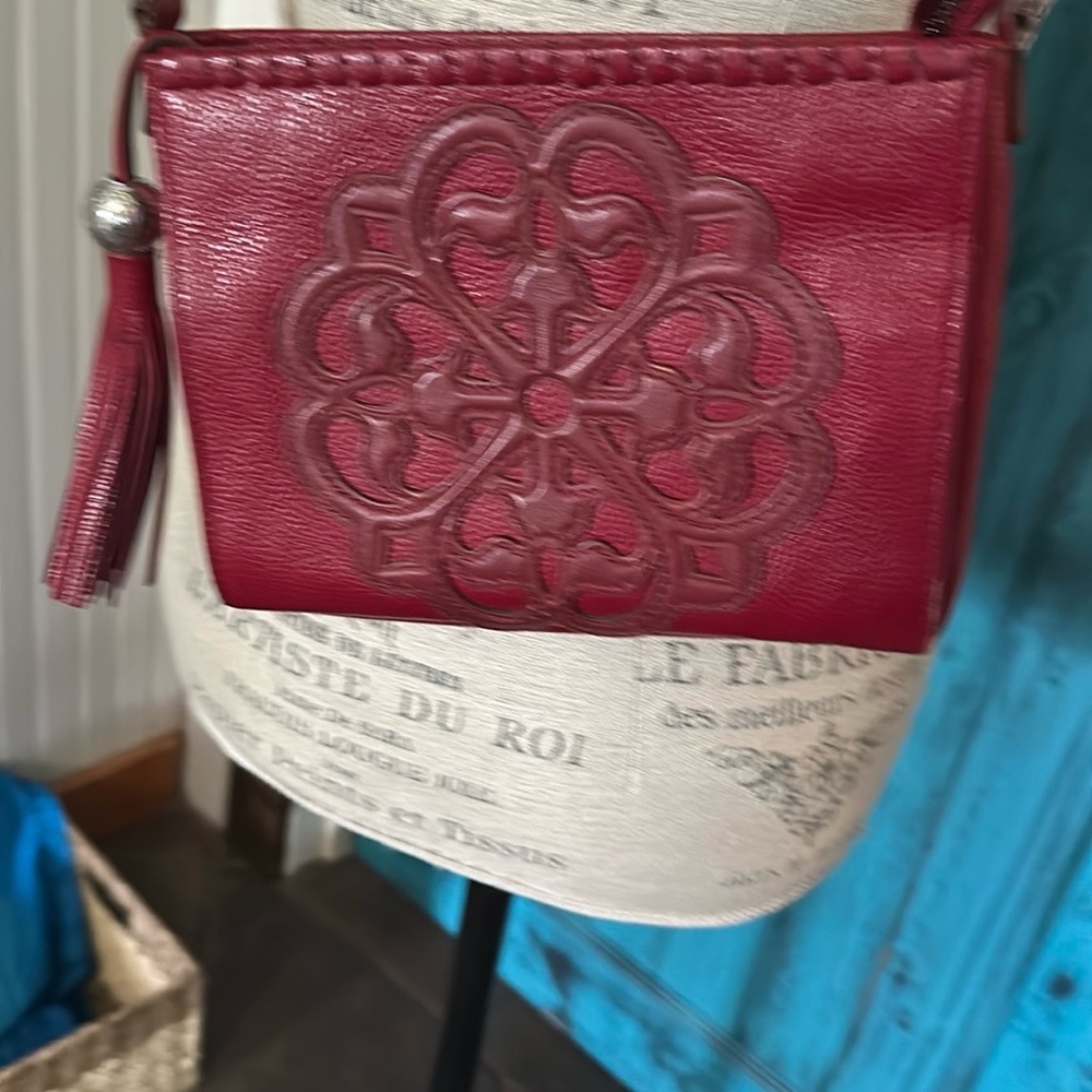 Brighton Ferrera City Organizer Red Crossbody Bag with Embossed Design